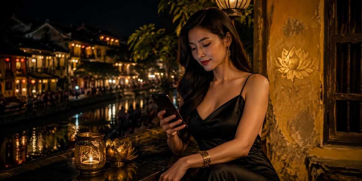 Người dùng tại Hội An thao tác nhận ưu đãi tiền thưởng casino trên điện thoại di động