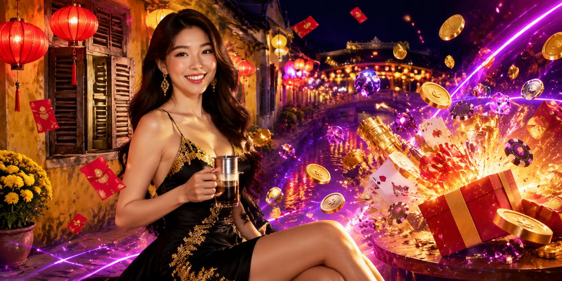 Phong bì đỏ may mắn và cà phê Việt Nam trong không khí lễ hội tại Hội An